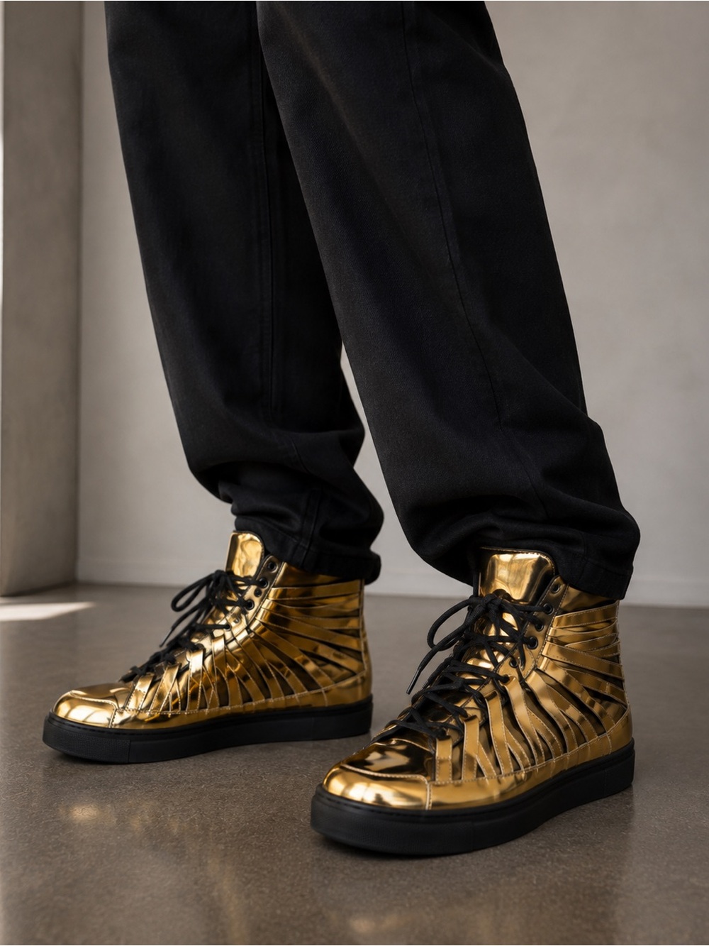 Damir Doma Falco Gold Metallic High Top Sneakers EU 44 US 11 - Picture 2 of 9